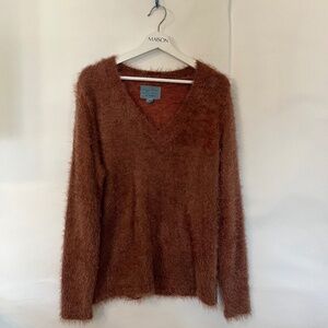 Evy’s Tree The Ruthie V Neck Faux Mohair Sweater Burnt Sienna Ladies Medium